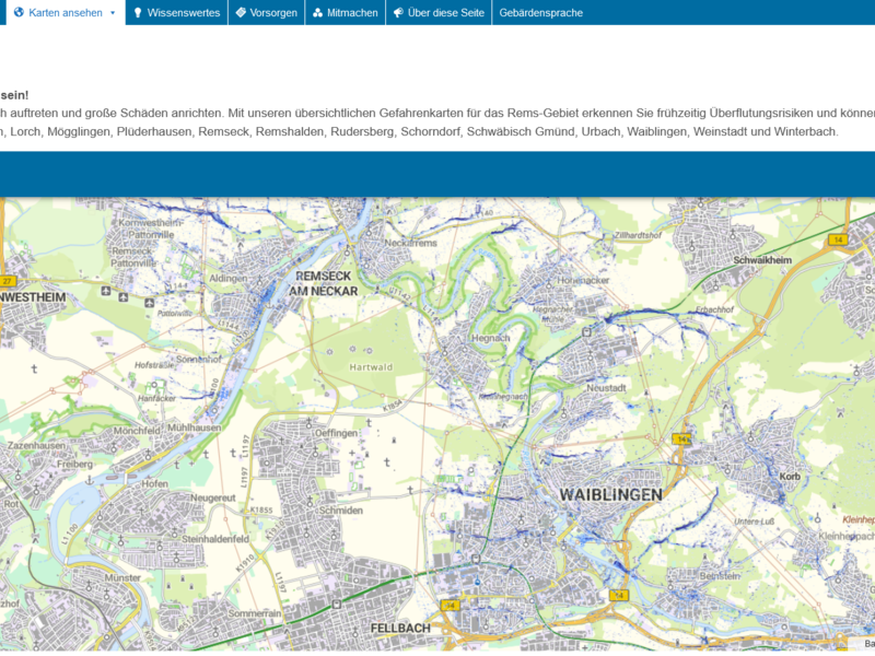 Starkregenkarte Waiblingen/Remseck.