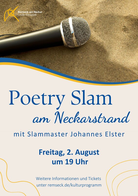 Plakat zur Bewerbung des Open Air Poetry Slams am Neckarstrand am 2. August 2024